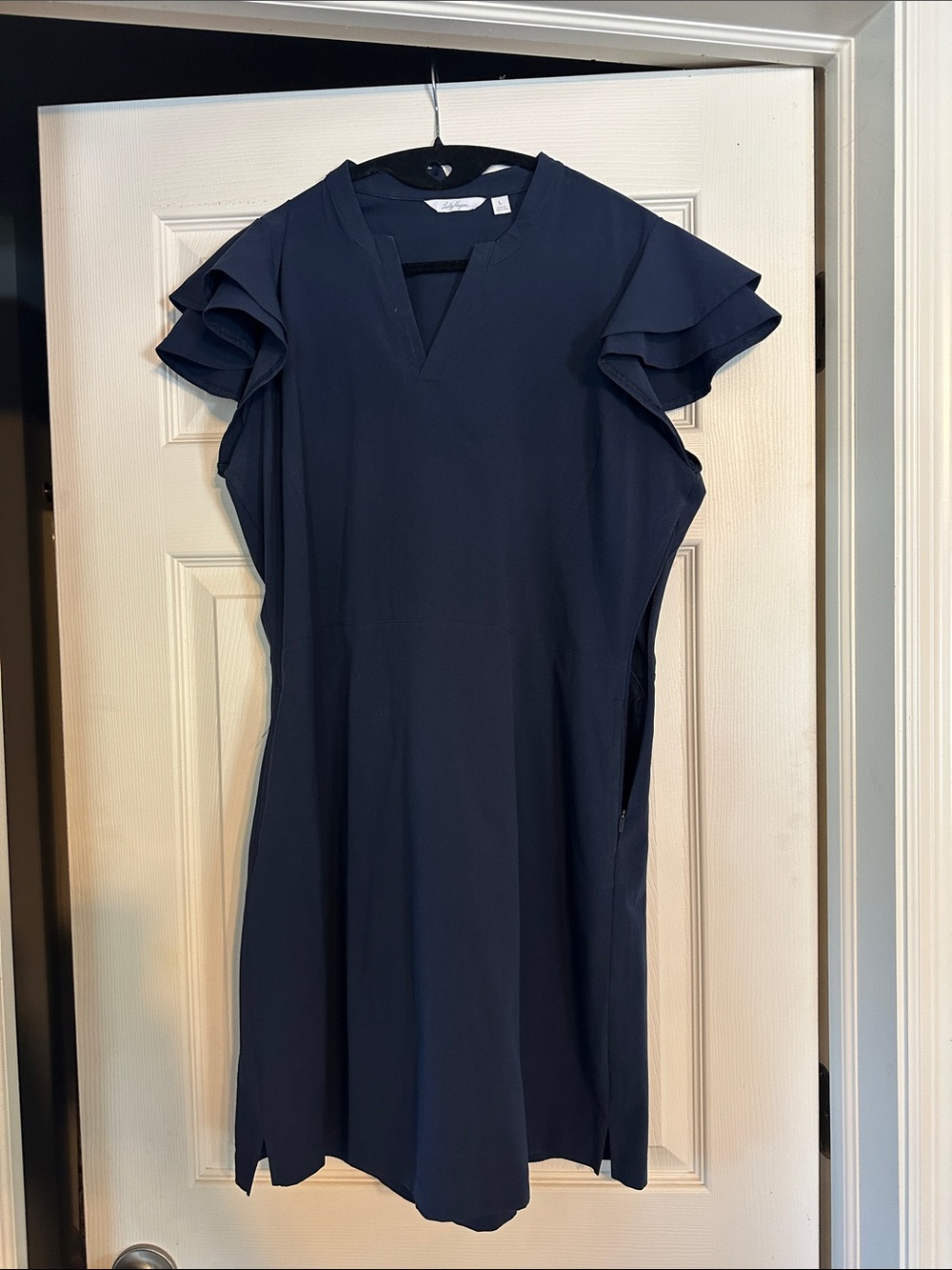 Lady Hagen Navy Ruffle Sleeve Mini Dress